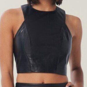 Lita By Ciara Black Lamb Leather Sleeveless Crop Top XL